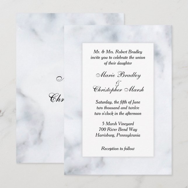 Invitation Carton d'invitation de mariage aspect marbre blanc (Devant / Derrière)
