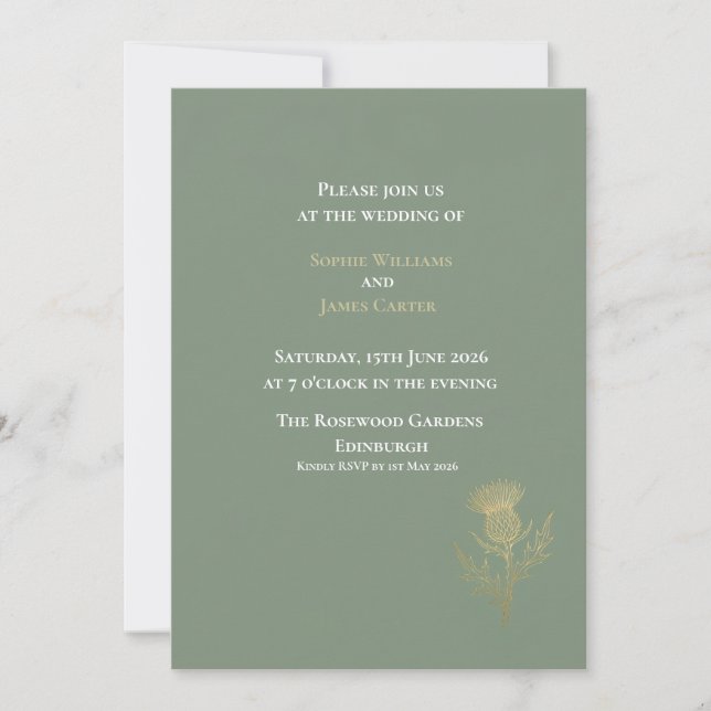 Invitation Carton d'invitation de mariage au chardon écossais (Devant)