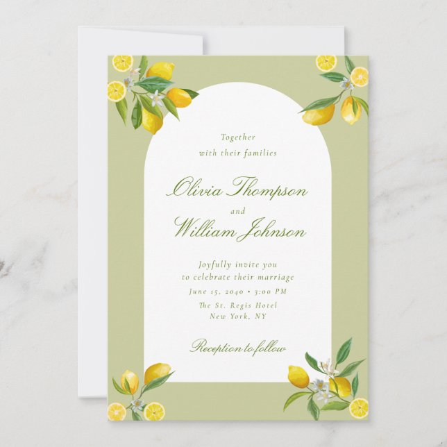 Invitation Carton d'invitation de mariage au citron vert blan (Devant)