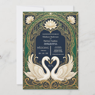 Invitation Carton d'invitation de mariage au cygne Art Nouvea
