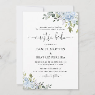 Invitation Carton d'invitation de mariage au floral bleu pous