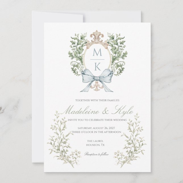 Invitation Carton d'invitation de mariage au monogramme de bl (Devant)