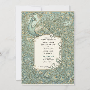 Invitation Carton d'invitation de mariage au paon élégant Art