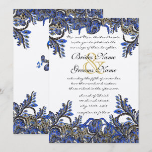 Invitation Carton d'invitation de mariage au paon paisley ble