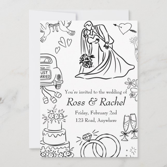 Invitation Carton d'invitation de mariage au trait continu (Devant)