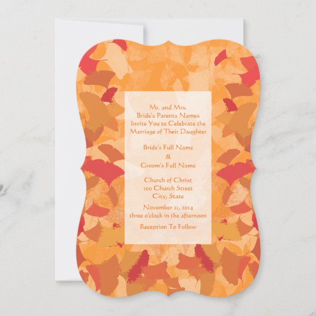 Invitation Carton d'invitation de mariage aux feuilles d'auto (Devant)