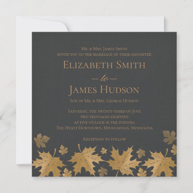Invitation Carton d'invitation de mariage aux feuilles d'auto (Devant)