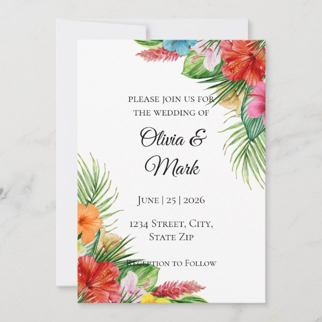 Invitation Carton d'invitation de mariage aux feuilles de pal (Devant)