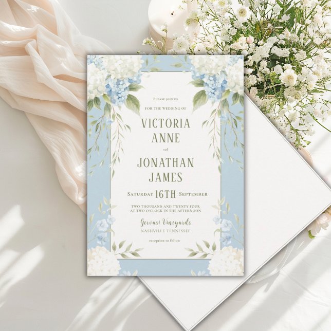 Invitation Carton d'invitation de mariage aux fleurs bleues d (Créateur téléchargé)