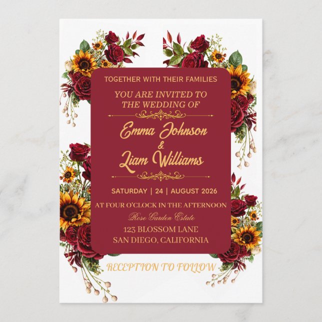 Invitation Carton d'invitation de mariage aux fleurs de Bourg (Devant)