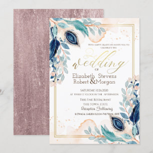 Invitation Carton d'invitation de mariage aux fleurs de paon