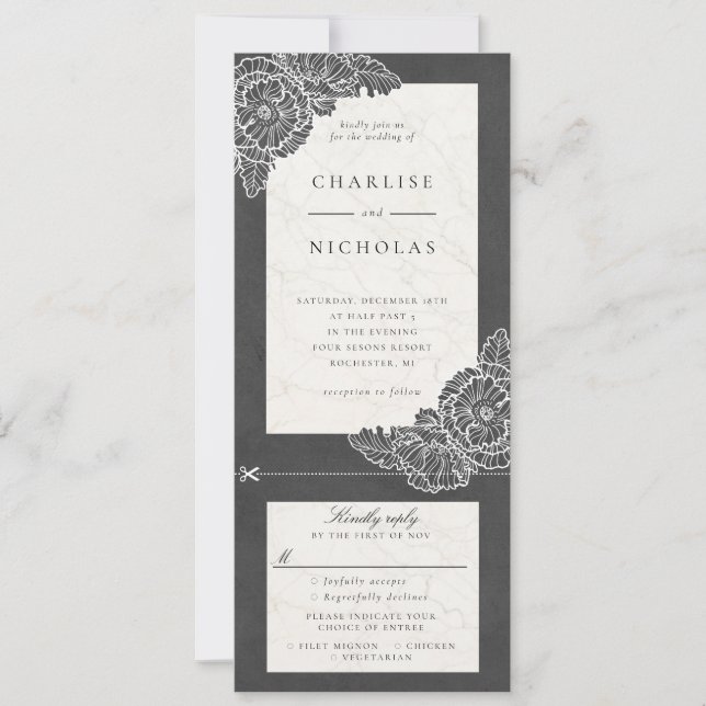 Invitation Carton d'invitation de mariage aux fleurs de pavot (Devant)