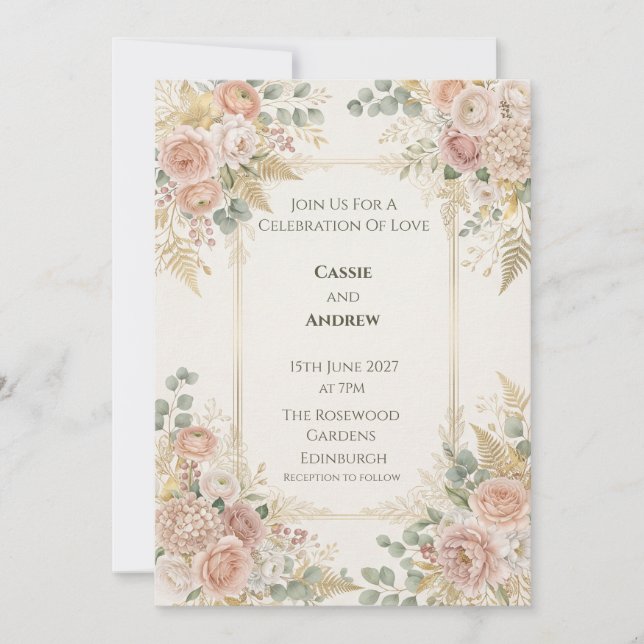 Invitation Carton d'invitation de mariage aux fleurs de pêche (Devant)