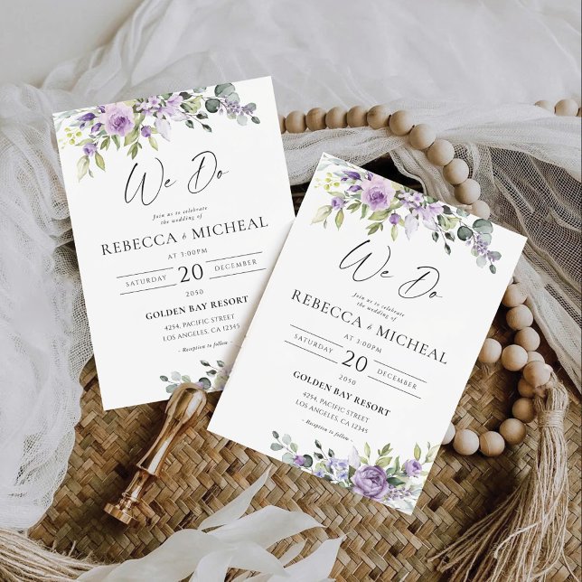 Invitation Carton d'invitation de mariage aux fleurs violette (Créateur téléchargé)