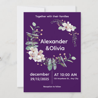 Invitation Carton d'invitation de mariage aux fleurs violette