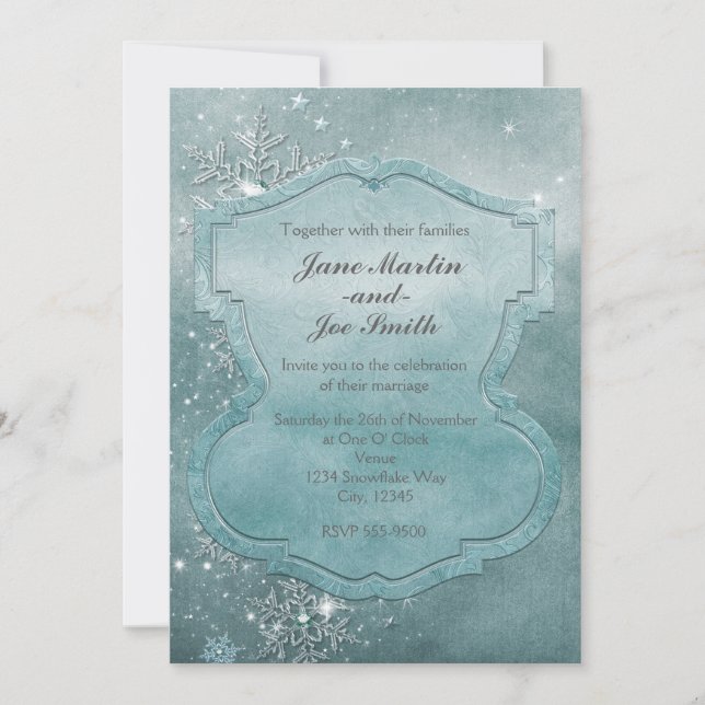 Invitation Carton d'invitation de mariage aux flocons de neig (Devant)