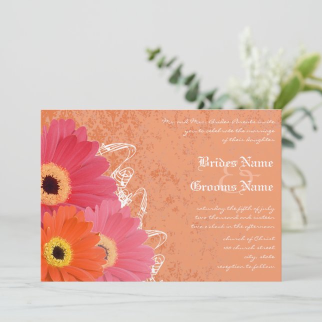 Invitation Carton d'invitation de mariage aux Gerbera Daisy C (Debout devant)