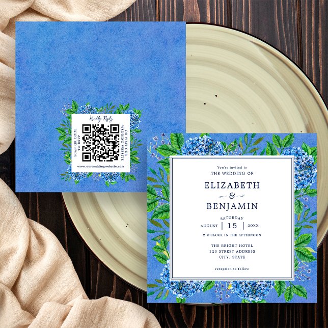 Invitation Carton d'invitation de mariage aux Hydrangeas élég (Front / Back)