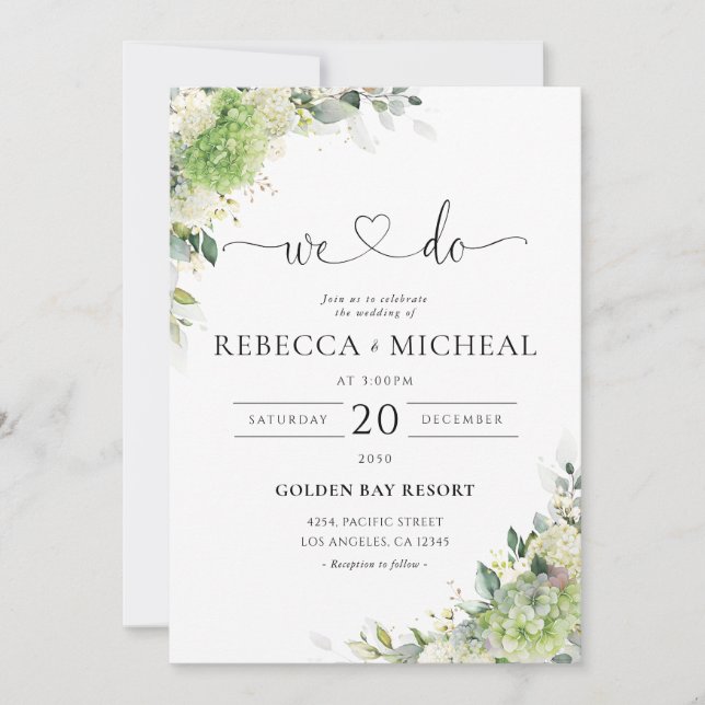 Invitation Carton d'invitation de mariage aux hydrangeas élég (Devant)