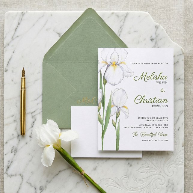 Invitation Carton d'invitation de mariage aux iris à l'aquare (Créateur téléchargé)