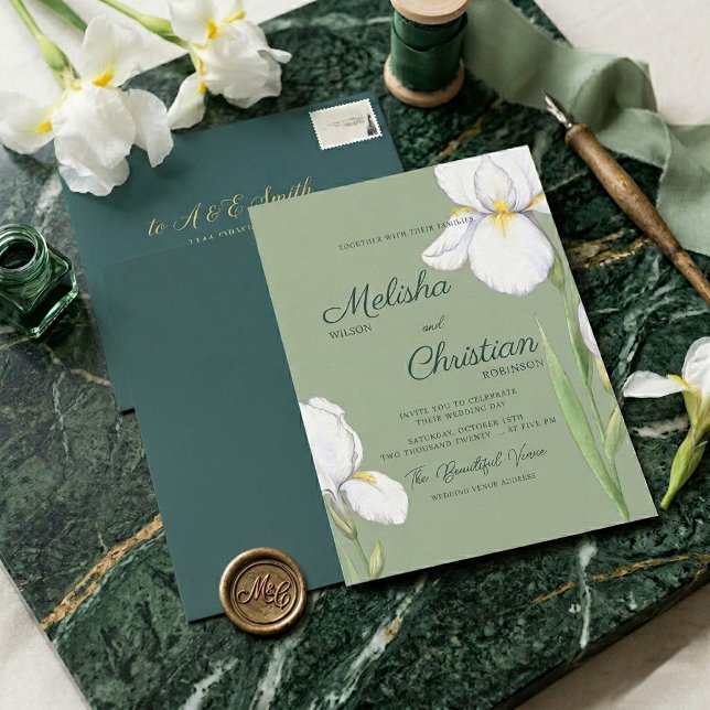 Invitation Carton d'invitation de mariage aux iris à l'aquare (Créateur téléchargé)