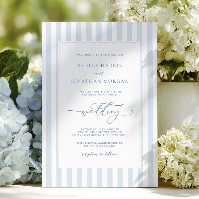 Invitation Carton d'invitation de mariage aux rayures bleues  (Créateur téléchargé)