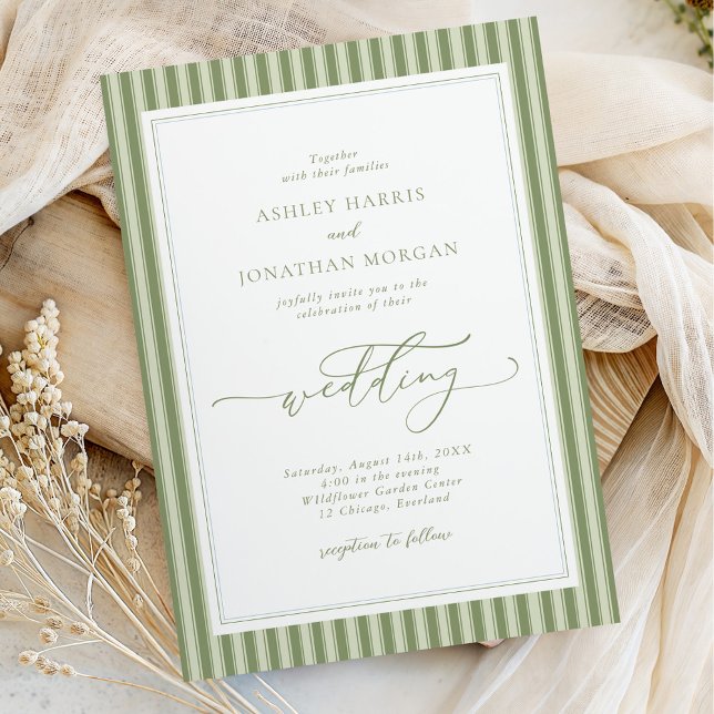 Invitation Carton d'invitation de mariage aux rayures vert ol (Créateur téléchargé)