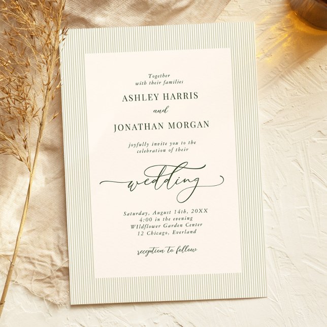 Invitation Carton d'invitation de mariage aux rayures vert sa (Créateur téléchargé)