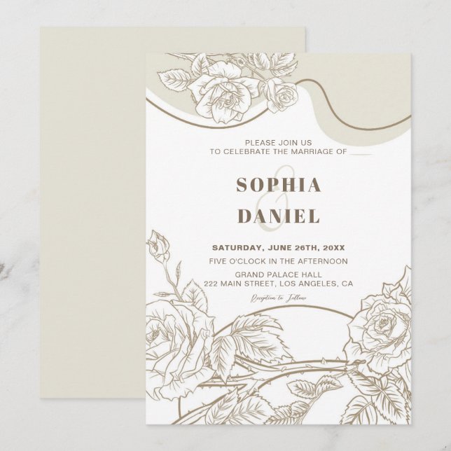 Invitation Carton d'invitation de mariage aux roses blanches  (Devant / Derrière)