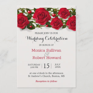 Invitation Carton d'invitation de mariage aux roses rouges av