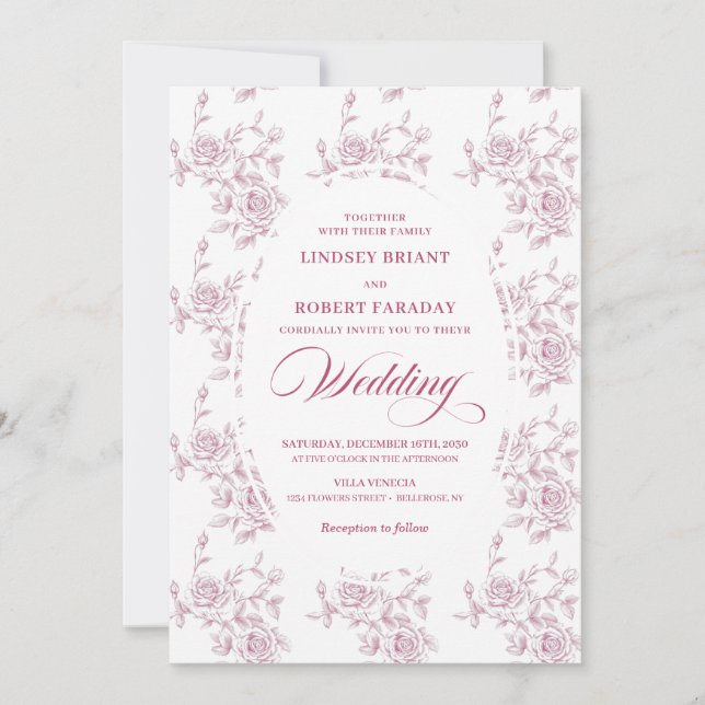 Invitation Carton d'invitation de mariage aux roses Toile de  (Devant)