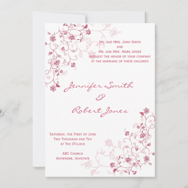 Invitation Carton d'invitation de mariage aux vignes à fleurs (Devant)