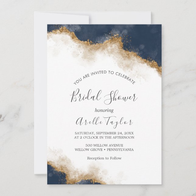 Invitation Carton d'invitation de mariage avec aquarelle mari (Devant)