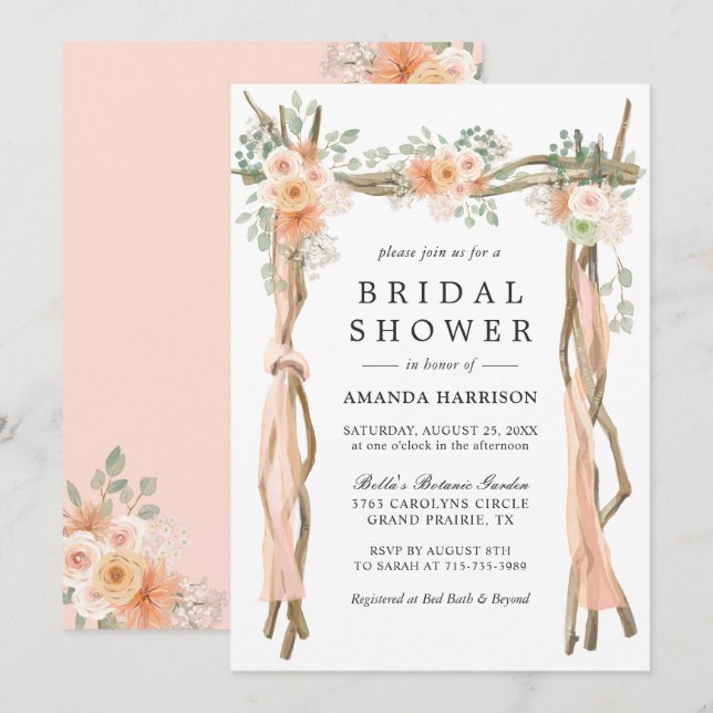 Invitation Carton d'invitation de mariage avec arche florale  (Devant / Derrière)