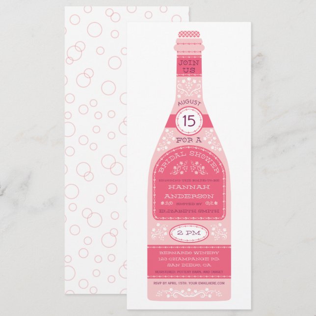Invitation Carton d'invitation de mariage avec bouteille de v (Devant / Derrière)