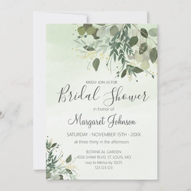 Invitation Carton d'invitation de mariage avec eucalyptus ver (Devant)