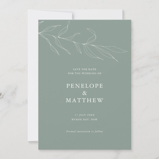 Invitation Carton d'invitation de mariage avec feuillage sage (Devant)