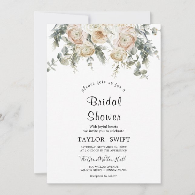 Invitation Carton d'invitation de mariage avec fleurs blanche (Devant)