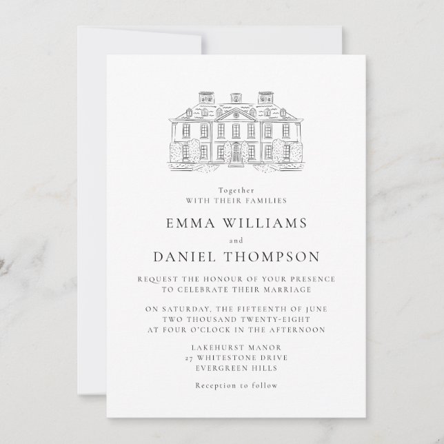Invitation Carton d'invitation de mariage avec illustration d (Devant)