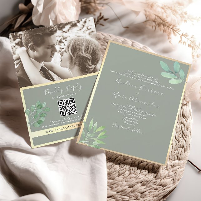 Invitation Carton d'invitation de mariage avec QR Code Vert S (Créateur téléchargé)