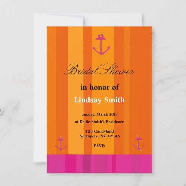 Invitation Carton d'invitation de mariage avec une ancre rose (Devant)