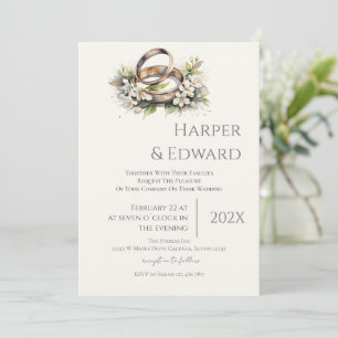 Invitation carton d'invitation de mariage beige avec anneau