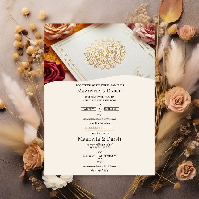 Invitation Carton d'invitation de mariage bilingue anglais hi (Créateur téléchargé)