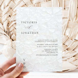 Invitation Carton d'invitation de mariage blanc à monogramme