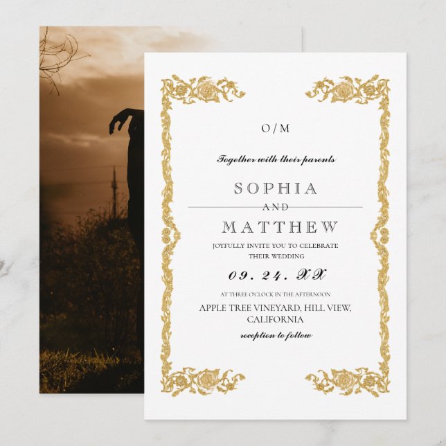 Invitation Carton d'invitation de mariage blanc classique (Devant / Derrière)