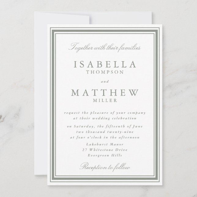 Invitation Carton d'invitation de mariage blanc classique ave (Devant)