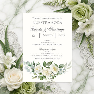 Invitation Carton d'invitation de mariage blanc floral en esp