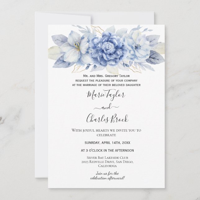 Invitation Carton d'invitation de mariage blanc Hydrangea Ble (Devant)