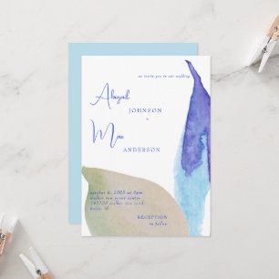 Invitation Carton d'invitation de mariage bleu et beige aux v