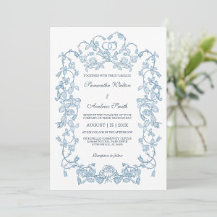 Invitation Carton d'invitation de mariage bleu poussière et b